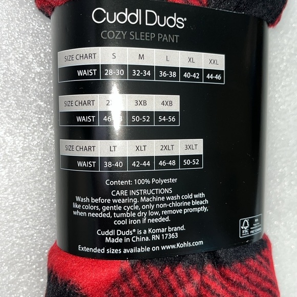 🆕 Men’s Cuddl Duds Cozy Sleep Pant Red Black Checkered Bear Print Size Large - Picture 5 of 5